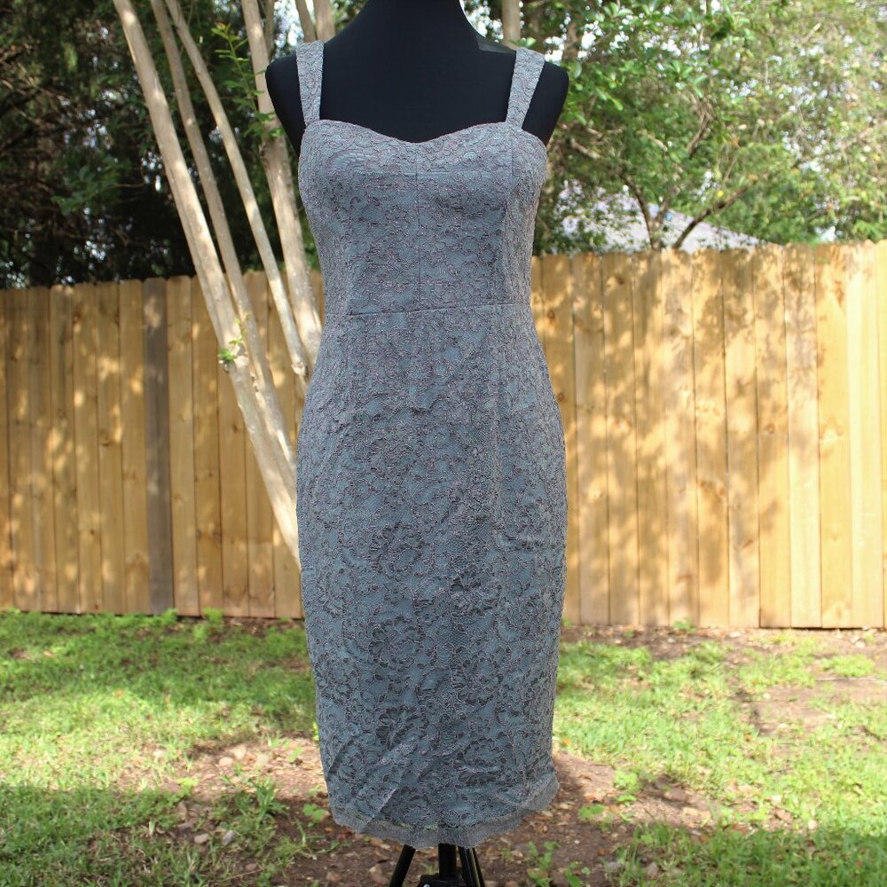 Adrianna Papell Mint Green and Gray Lace Midi Dress
